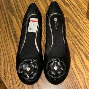 White Mountain Black Loafers with Floral Detail